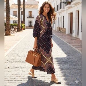 BA$SH Jorgina Midi Shirt Dress Blue Print Size 10/12